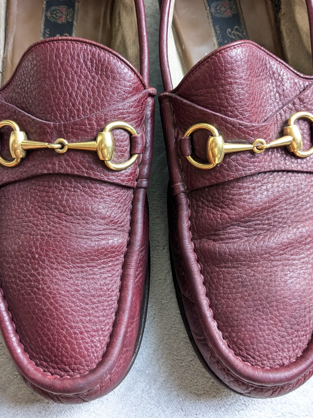Gucci Men's Burgundy Pebbled Leather Horsebit Loafers US 11.5 - Picture 5 of 15